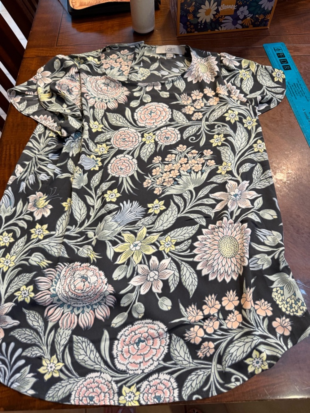 Loft Black Floral Short Sleeve Tee